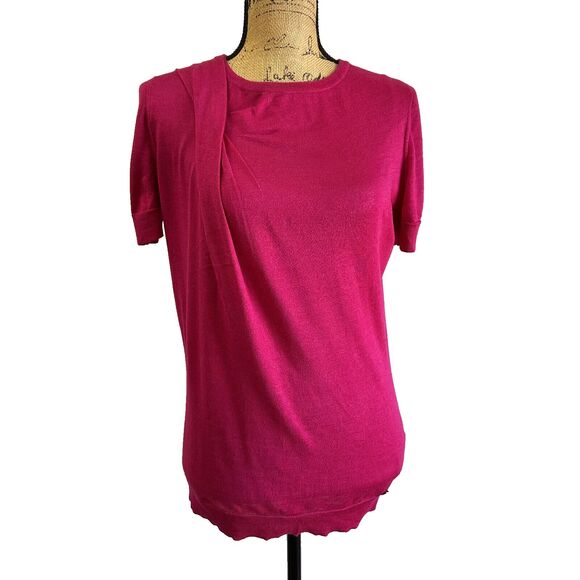 Gucci Fuchsia Short Sleeve Wool/Cashmere/Silk Blend Crew Neck Sweater Sz XL - Picture 1 of 11